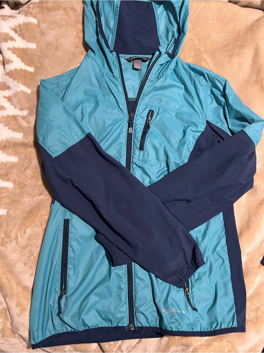 Eddie Bauer Teal and Navy Lightweight Hooded Jacket